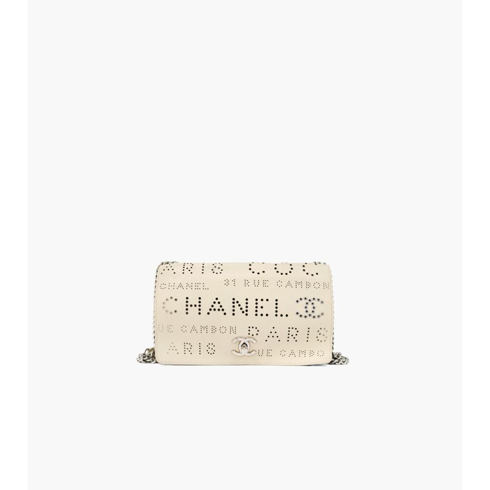 CHANEL Beige Logo Punching Shoulder Bag A-A30108